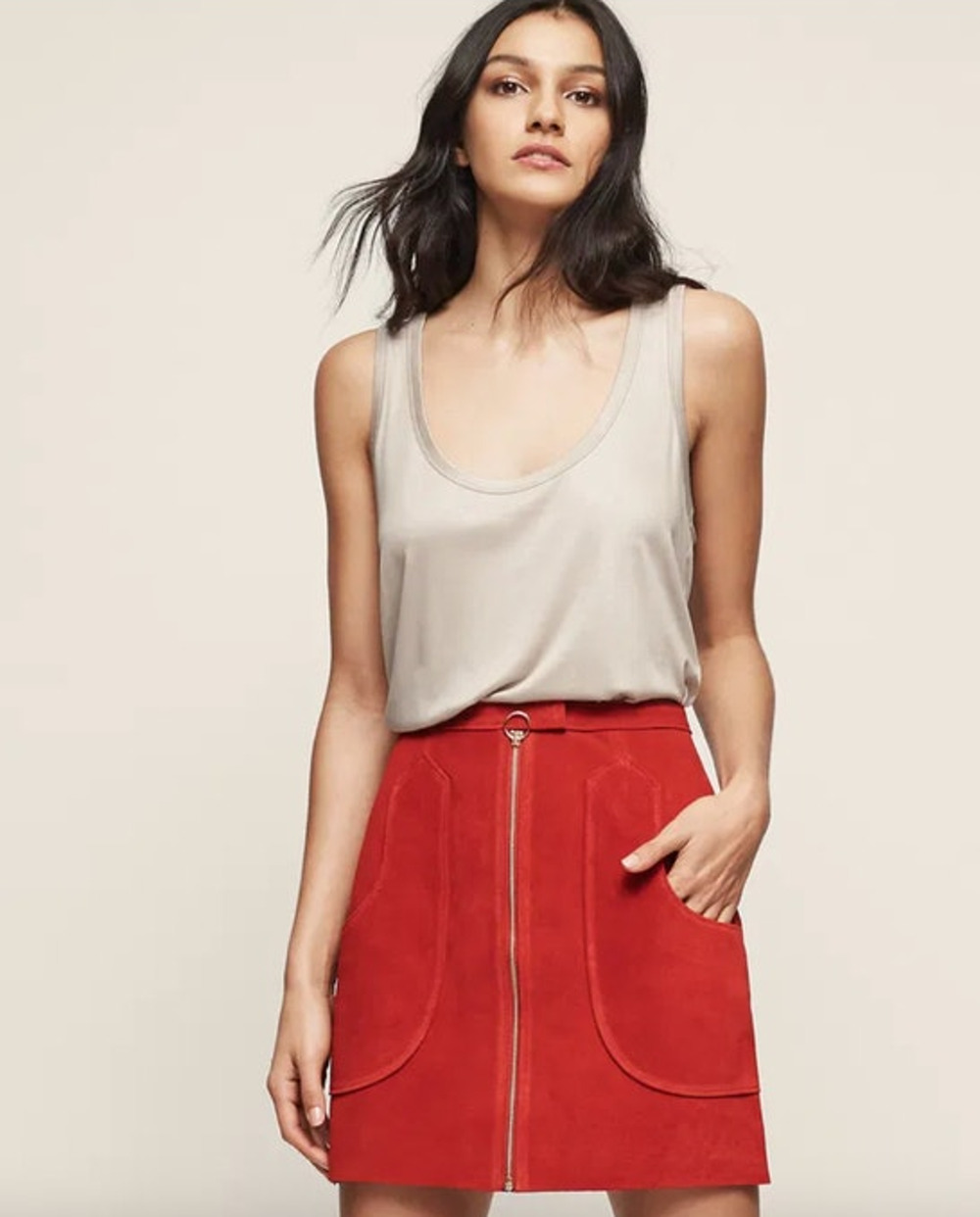 REISS Lilith Scoop-Neck Tank Top Size L NEW $80 Cream Beige Husk Blouse